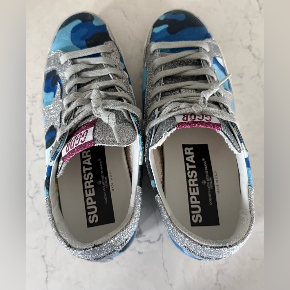 Golden Goose Blue Camo and Silver Sparkle Shoes Size 8 EUC - Picture 6 of 10